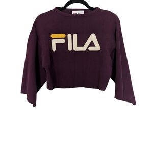 FILA Cropped Crewneck Sweatshirt in Plum with Cream & Gold Logo Sz.XS